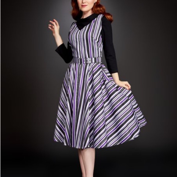 Pinup Girl Clothing Pinup Couture Havana Nights Dress Solstice Stripe Size M NWT - Picture 2 of 7